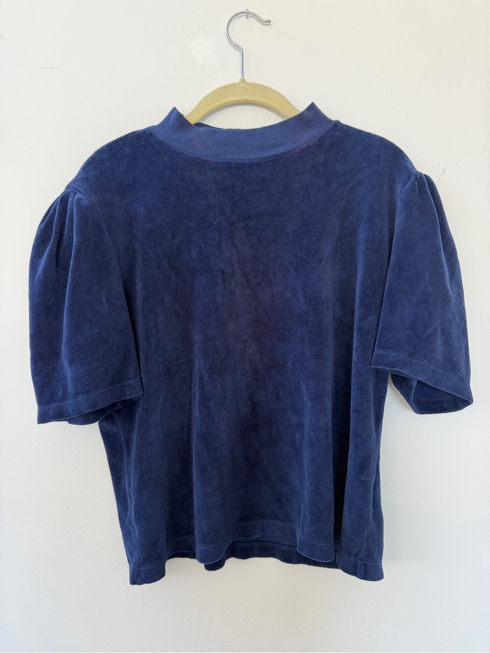 Suzie Kondi Navy Velour Mock Neck Short Sleeve Top